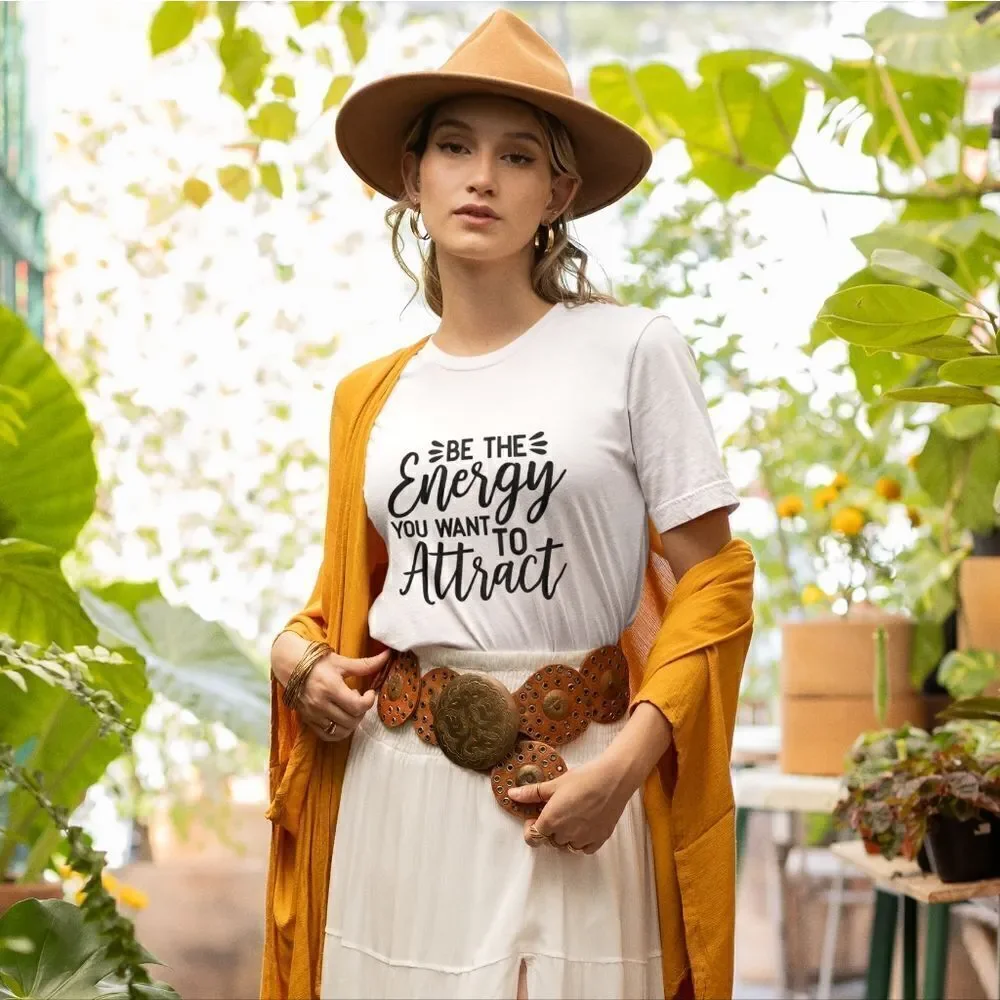 Short-sleeved T-shirt Print Inspirational Quote Be the Energy you want Attract - Picture 4 of 11